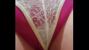 Maddie pissing into pink & white lingerie. #24