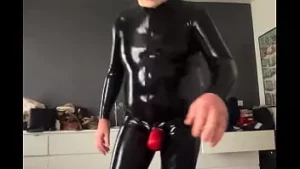Catsuit اللاتكس - قناع أنثوي - غطاء مطاطي - كم القضيب