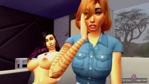 A mãe do meu amigo me seduz para fazer sexo lésbico - animações sexuais quentes