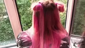 Girlfriend sensual blowjob and doggy fucking near window - smoking