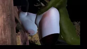 3d vr 动画无尽视频游戏 virt a mate 动漫卡通。一个胖女人阿尔西娜·迪米特雷斯库在森林里偶然发现了一个恶毒的绿色妖精，他有一个大鸡巴。妖精用链子锁住女巫，用巨大的鸡巴操她的阴户，然后操她的屁股。